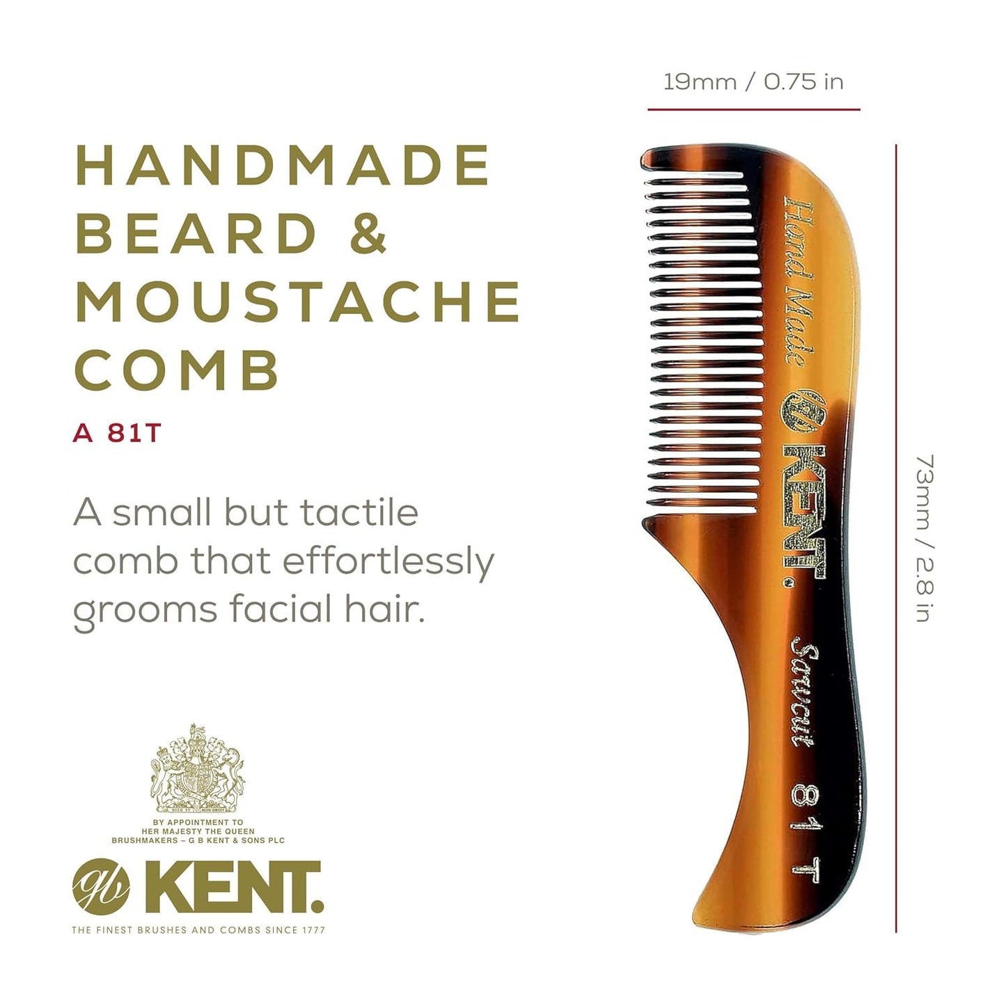 Kent Beard & Mustache Set - BRD5 Horse Hair + Nylon Bristle Brush, 81T + FOT Handmade Sawcut Combs, Pistol-Grip Wood Handle, Dry/Wet Use, Distributes Beauty and Personal Care KENT