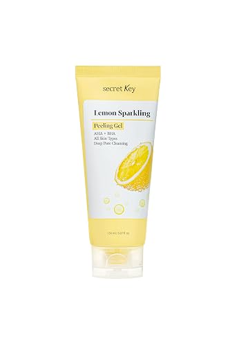 SECRETKEY Lemon Sparkling Peeling Gel, Lemon Extract with AHA & BHA, Gentle Exfoliator for Radiant, Smooth-Looking Skin, Helps Refine Pores and Uneven