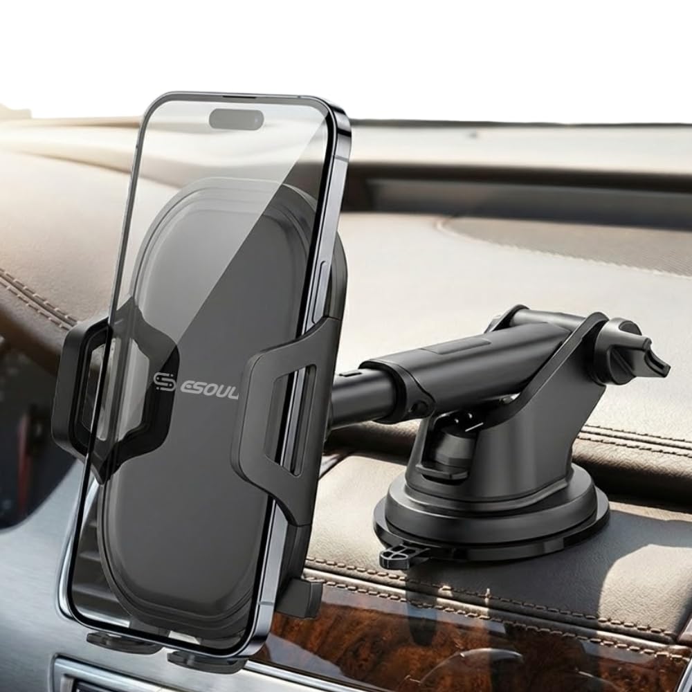 Esoulk Universal Car Phone Holder [Upgraded] - 360° Rotating Dashboard & Windshield Mount, Strong Suction Cup, Adjustable Long Arm, Secure Grip…