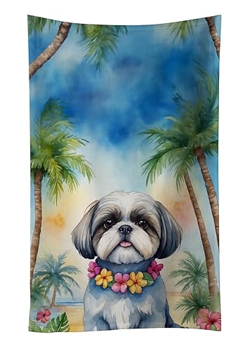 Caroline's Treasures Shih Tzu Luau Kitchen Towel Dish Cloths Guest Hand Towel Decorative Bathroom Towel for Face,Tea, Dishcloth, Kitchen and Bath
