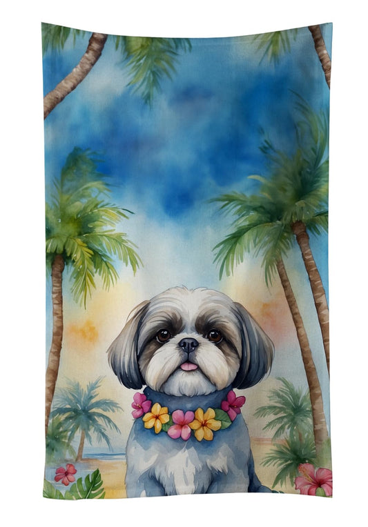 Caroline's Treasures Shih Tzu Luau Kitchen Towel Dish Cloths Guest Hand Towel Decorative Bathroom Towel for Face,Tea, Dishcloth, Kitchen and Bath