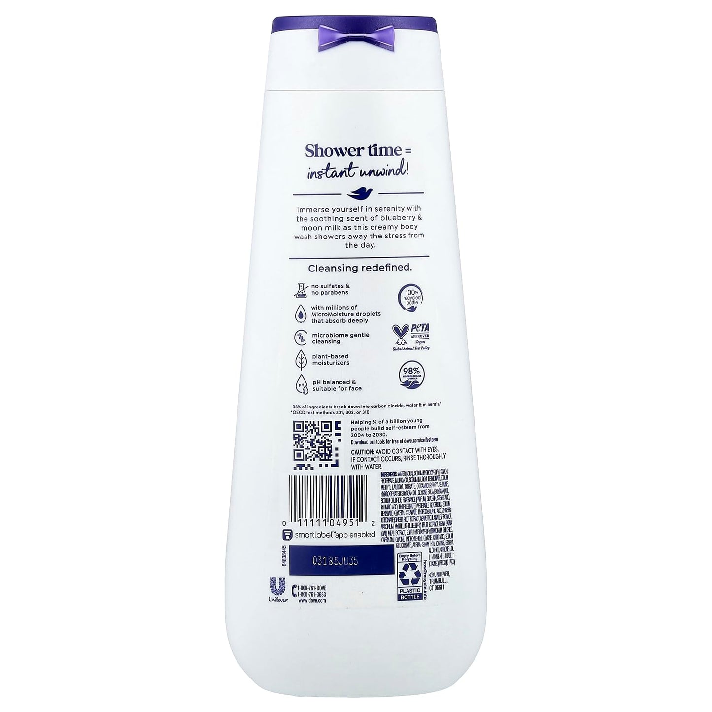 Dove Unwind Body Wash, Blueberry + Moon Milk, 20 fl oz
