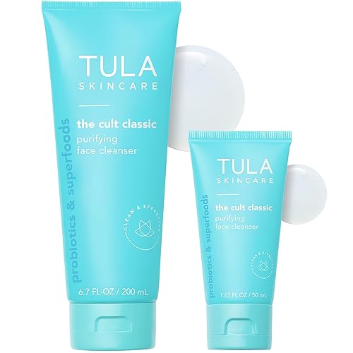 TULA Skin Care Cult Classic Purifying Face Cleanser, Full and Travel Size Duo - Gentle and Effective Face Wash, Makeup Remover, Nourishing