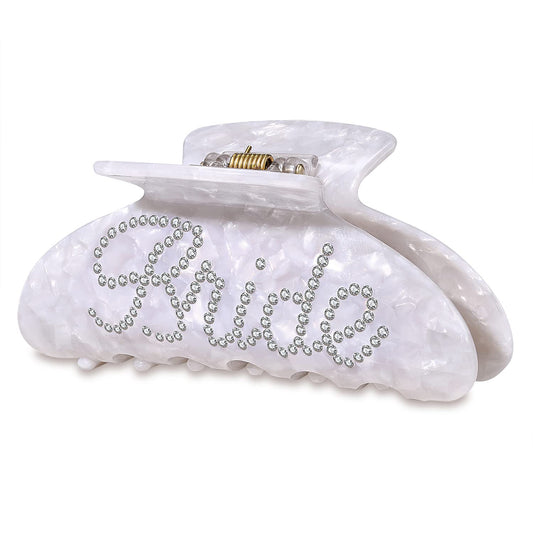 Bride Hair Claw Clip, Wedding Gifts, White Acrylic Hair Clip, Rhinestone Bachelorette Party Favors, Wedding Bridal Shower Hair Accessory Gift