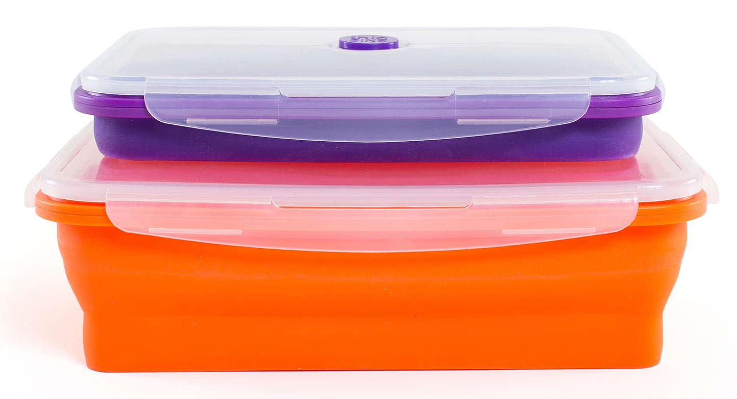 Kitchen Home Thin Bins Collapsible Containers - Set of 2 Extra Large Rectangle Silicone Food Storage Containers - BPA Free, Microwave, Dishwasher…