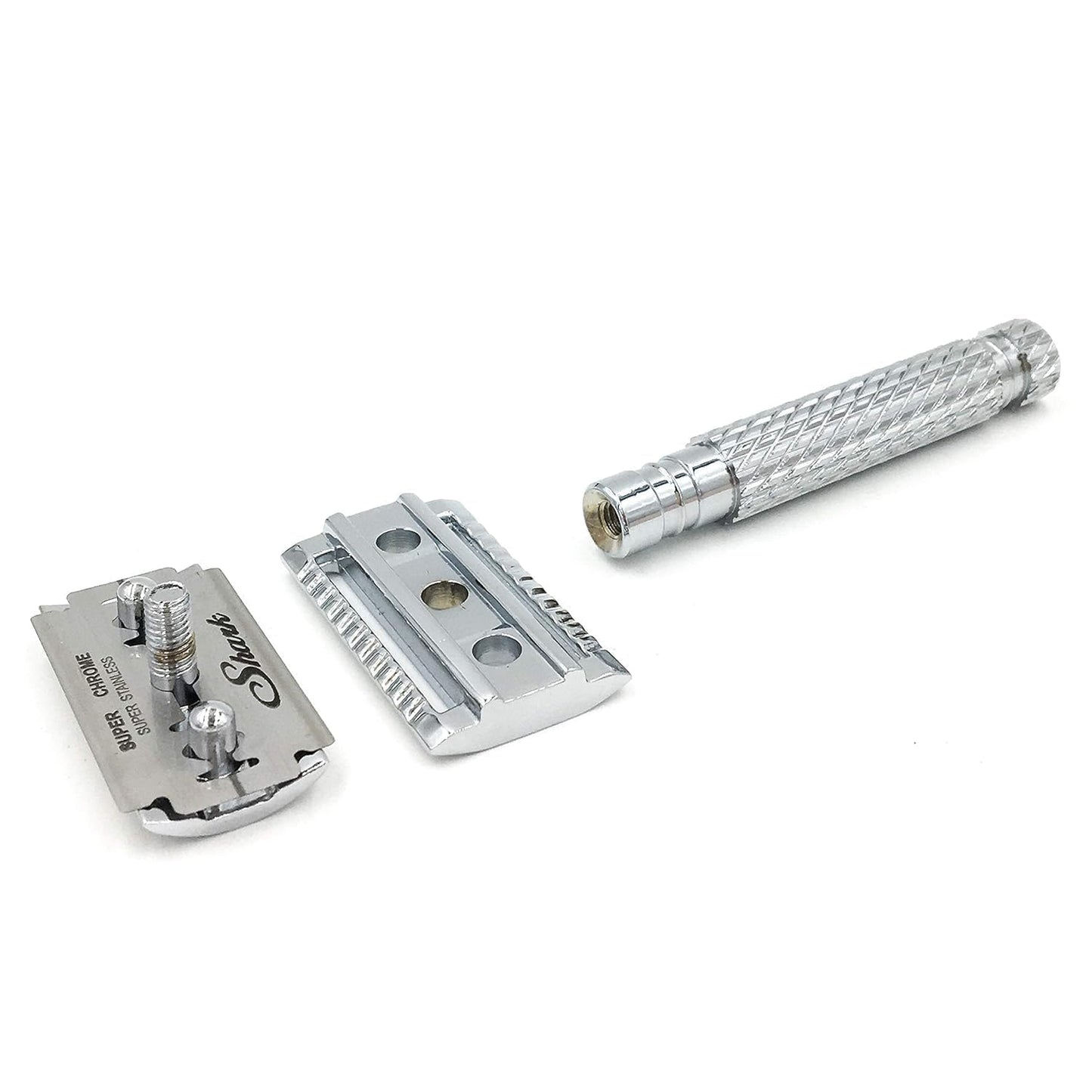 Parker 94R “Hefty” Double-Edge Safety Razor with Standard-Length Handle + 5 Premium Blades - Chrome-Plated Brass, Three-Piece Design, Balanced Weight Beauty and Personal Care Parker Safety Razor