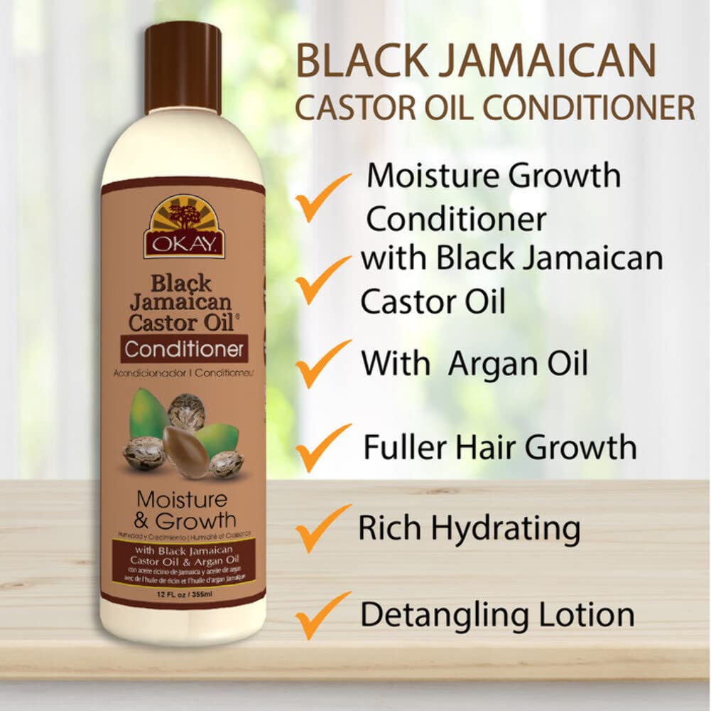 OKAY Black Jamaican Castor Oil Conditioner - Jamaican Black Castor Oil Conditioner for Women and Men with Argan and Shea Butter for Damaged Hair