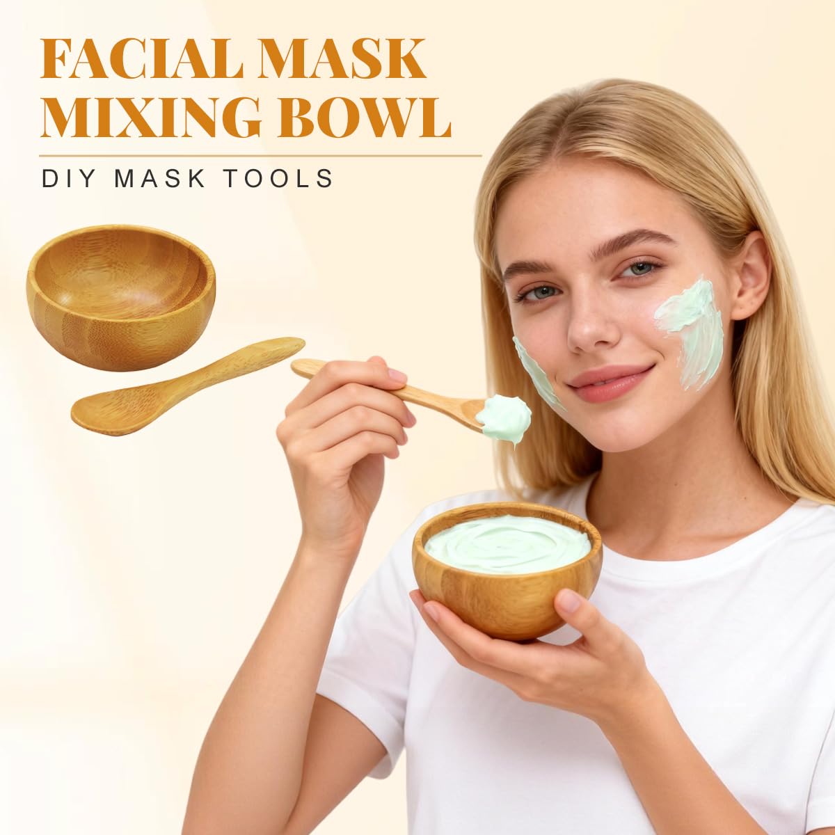 erioctry Mask Bowl- Cute Small Skin Care Mask Bowl Eco Bamboo Mixing Tool Sets for Ladies Women DIY Cosmetic Tool Kit