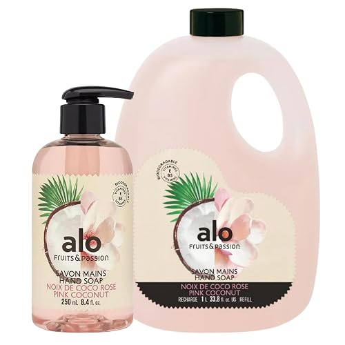 ALO FRUITS & PASSION Pink Coconut Hand Soap Set, 8.4 fl oz Bottle and 33.8 fl oz Refill, Made in Canada Beauty & Personal Care ALO FRUITS & PASSION