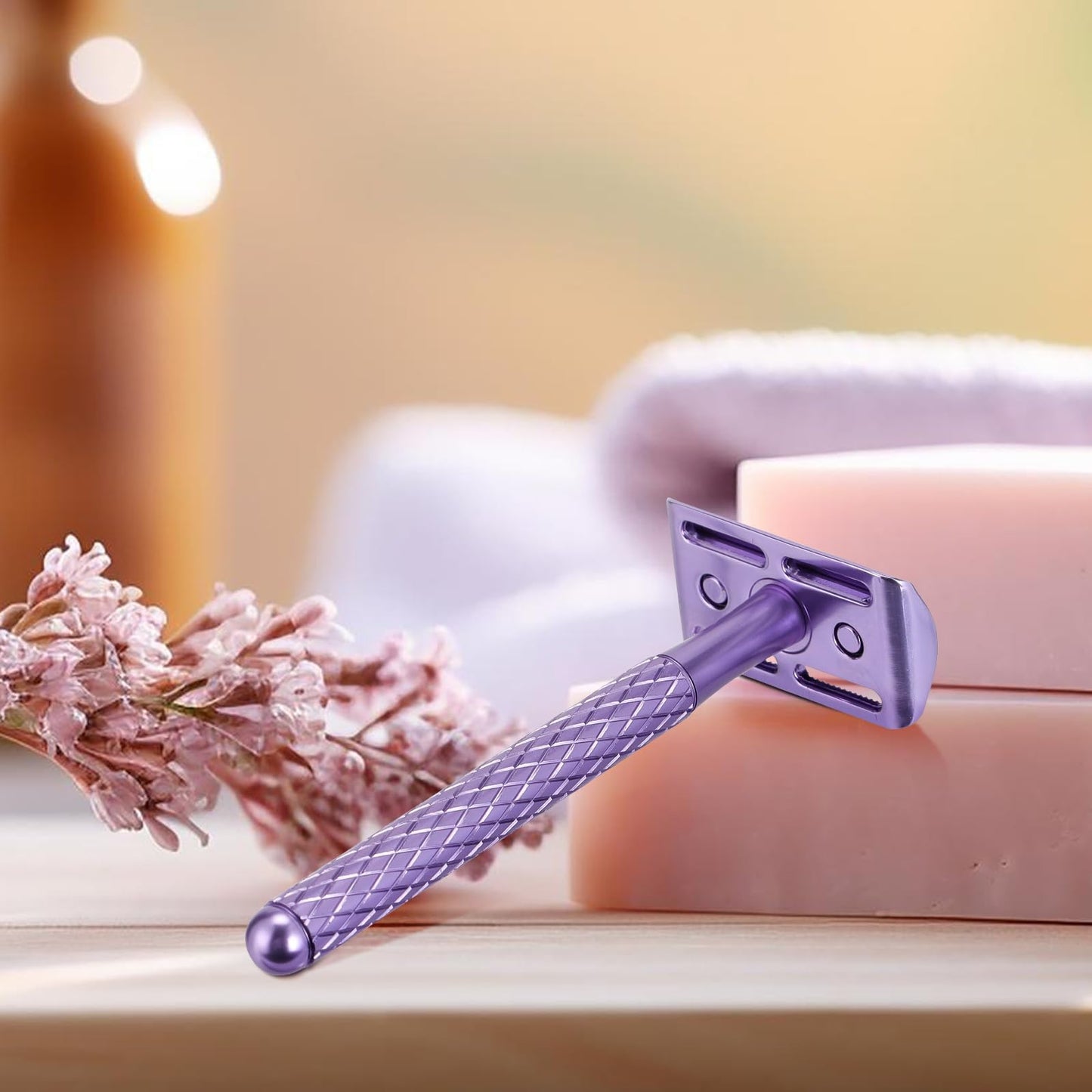 The Grooming Society Double Edge Safety Razor for Women Purple with 10 Blades and Silicone Cover - Durable Metal Eco-Friendly Single Blade Razor Beauty and Personal Care THE GROOMING SOCIETY