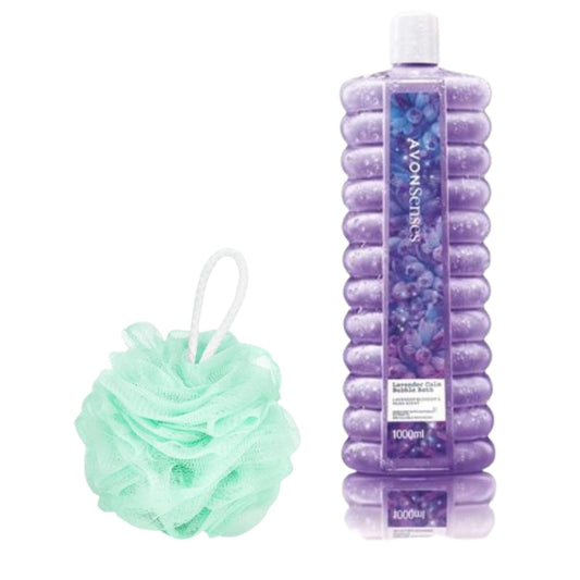 Bath Scrunchie Bundled with an Avon Senses Bubble Bath 16.9 fl oz (500ml) (Lavender) Beauty and Personal Care JR GIFT BOXES
