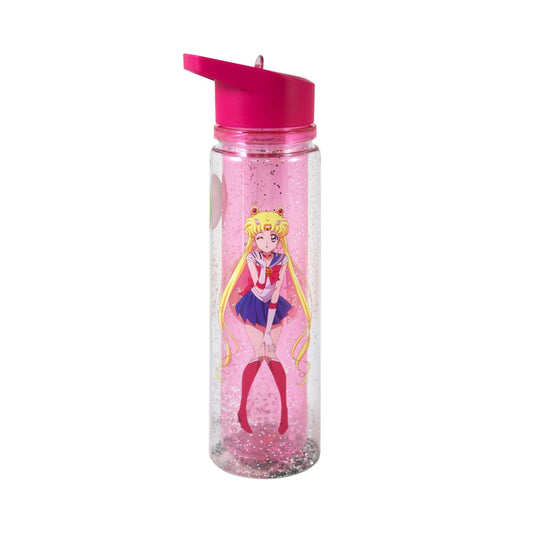 JUST FUNKY Sailor Moon Crystal Double-Walled Water Bottle | 18 oz Plastic Travel Beverage Container | Includes Glitter Wall | Home Deco | Anime Water