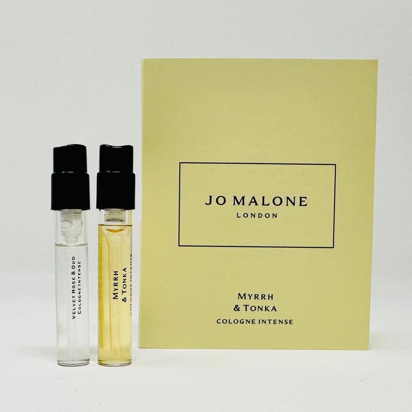 Jo Malone London Scent pairing Duo Myrrh & Tonka and Velvetrose & Oud Cologne Intense Sample Vial 0.05oz/ 1.5ml ea