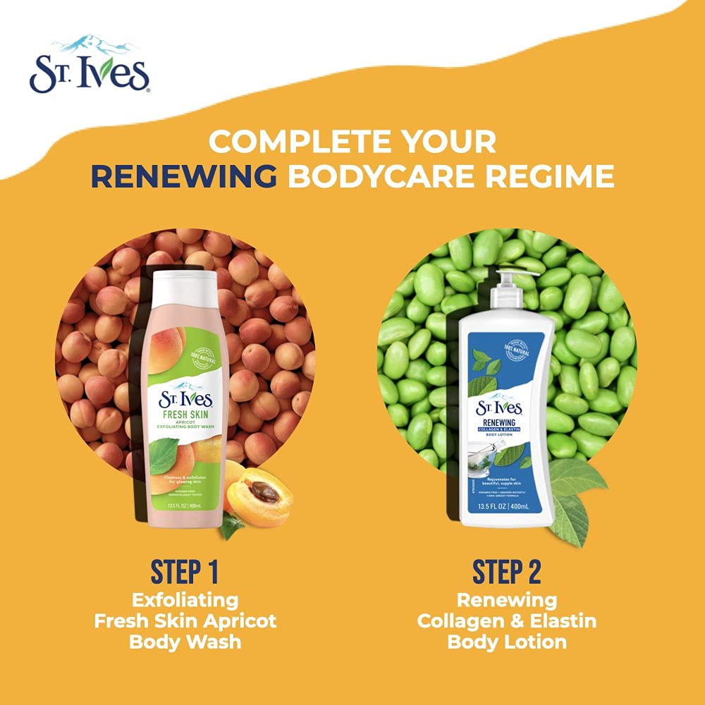 St Ives Body Lotion, Renewing Collagen & Elastin, 100% Natural Extracts for Healthy Skin, Paraben Free & Dermatologically Tested, 621 ml