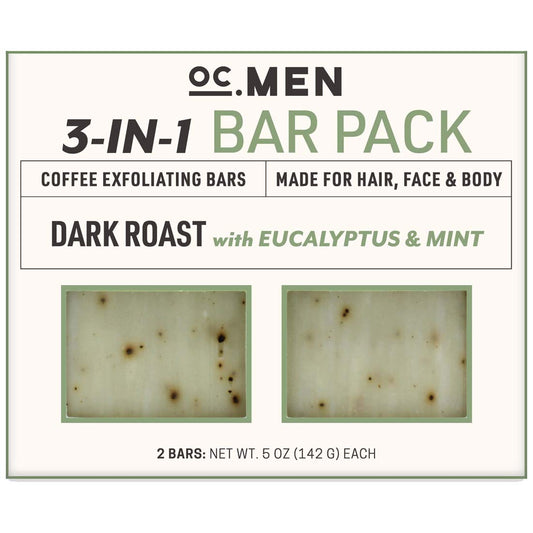 Olivia Care Coffee Exfoliating Bar Soap 3-In-1 Pack Multi Use for Hair, Face & Body 100% Natural & Organic - Infused with Eucalyptus & Mint Essential Beauty & Personal Care Olivia Care