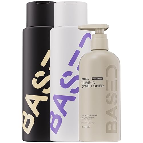 BASED Shampoo, Conditioner & Leave-In Conditioner Deluxe Bundle with Peppermint, Coconut & Avocado Oil, Deluxe Hair Bundle for Men, Two 12 fl oz & One