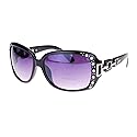 SA106 Womens Oversized Rectangular Rhinestone Encrusted Chain Arm Fashion Sunglasses Black