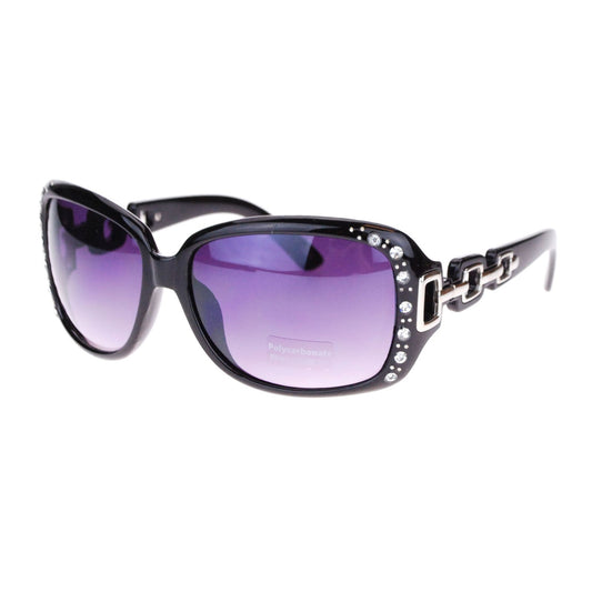 SA106 Womens Oversized Rectangular Rhinestone Encrusted Chain Arm Fashion Sunglasses Black