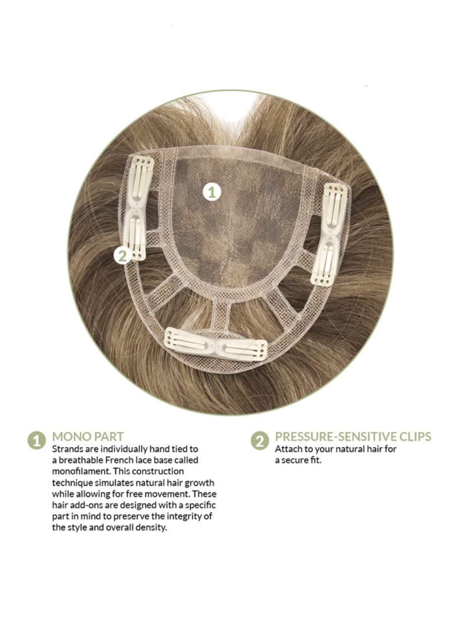 ADD-ON CROWN Human Hair/HF Synthetic Blend Topper by Envy, 5PC Bundle: Topper, 4oz Mara Ray Luxury Shampoo & Conditioner, Wide Tooth Comb, and 19 Page