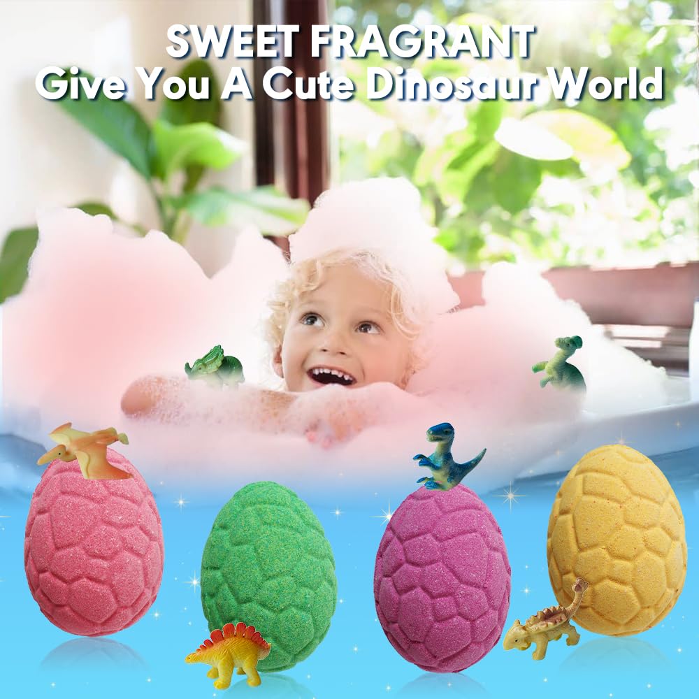 KAV Dinosaur Egg Bath Bombs for Kids - 6pc Fizzy Dino Bath Bomb Gift Set with Surprise Toy Inside - Fun Fizzy Bath Bombs for Boys & Girls, Birthday…
