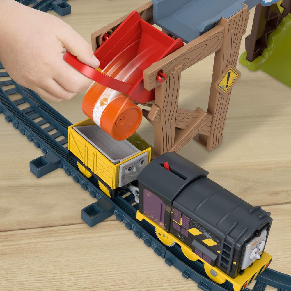 Thomas & Friends Motorized Toy Train Set Diesel’s Lift & Load Construction with Track & Cargo for Preschool Kids Ages 3+ Years