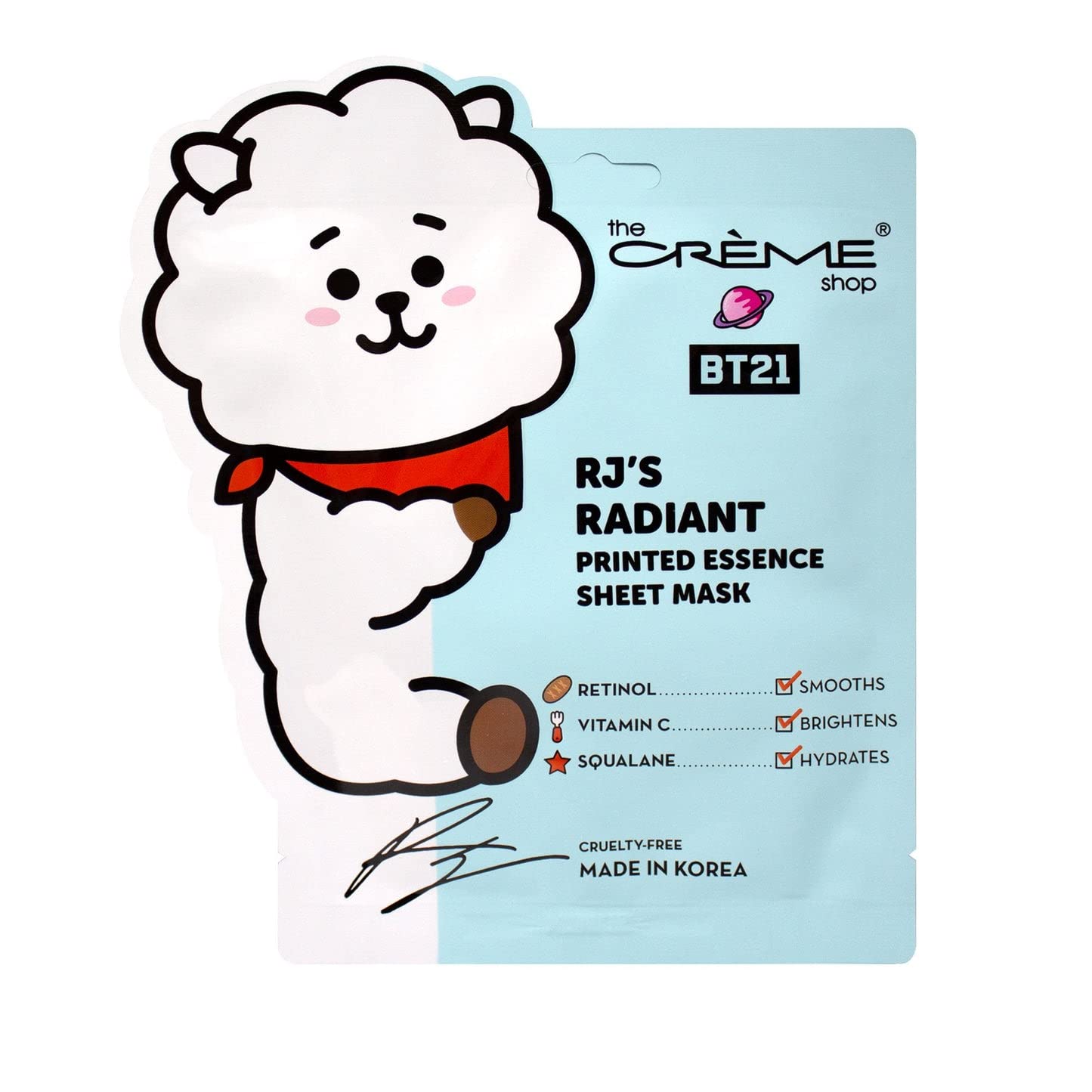 RJ’S RADIANT Printed Essence Sheet Mask - Infused with Retinol, Vitamin C, Squalane