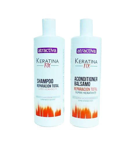 Atractiva Keratina Fix Shampoo y Acondicionador Balsamo Reparacion Total Super Hidratante Set 16 fl. oz. Each
