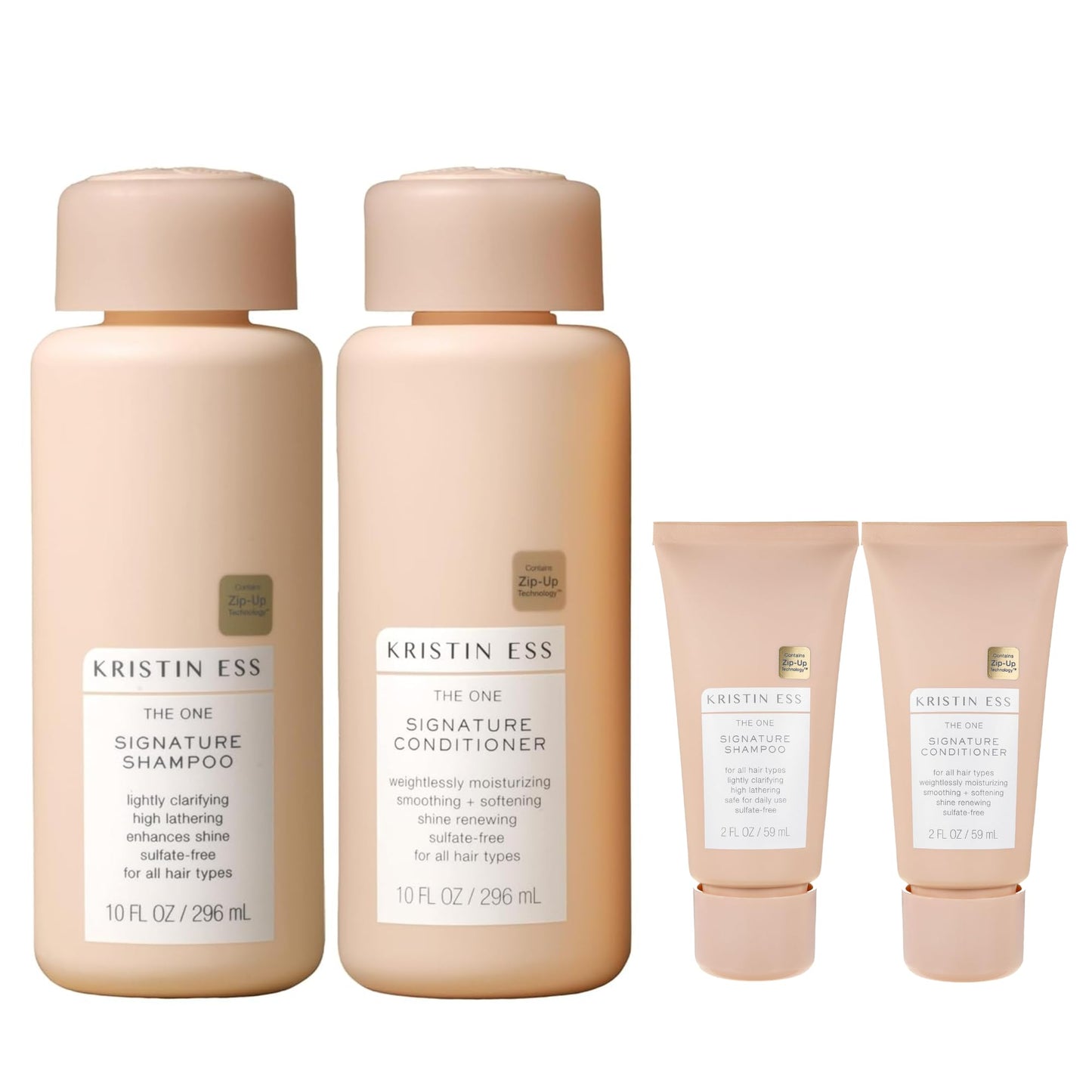 Kristin Ess Hair Signature Sulfate Free Full + Travel Size Shampoo and Conditioner Set for Moisture, Frizz + Shine - Color Safe, Vegan, Paraben Free