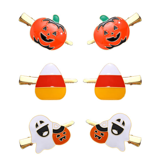 Boderier 6 Pack Halloween Hair Clips for Women Girls Halloween Headdress Candy Corn Pumpkin Ghost Hair Clips Party Costume Hair Accessories
