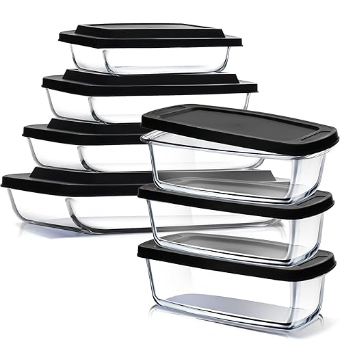 EATEX 7-Pack Glass Food Storage Containers with Lids Baking Pans Set, Glass Baking Dishes for Oven | 4 Casserole Dishes for Oven and 3 Glass Bread…
