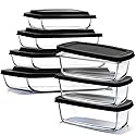 EATEX 7-Pack Glass Food Storage Containers with Lids Baking Pans Set, Glass Baking Dishes for Oven | 4 Casserole Dishes for Oven and 3 Glass Bread…