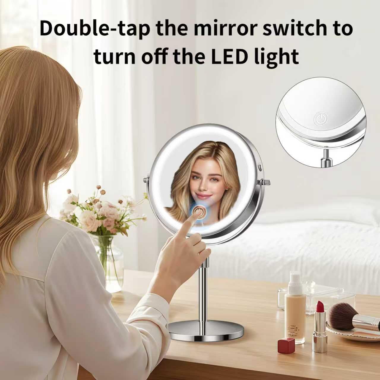 tubbede Makeup Mirror, 1X/30X Double Sided Magnifying Mirror with 3 Colors, 3200 mAh Rechargeable Vanity Mirror with 360° Rotation, Brightness Beauty and Personal Care tubbede