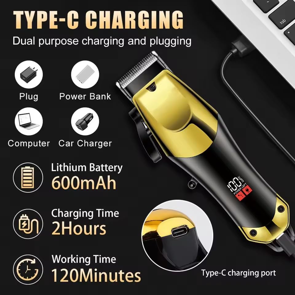 Professional Hair Clippers for Men, USB Charging Beard Trimmer Shaver Electric Kit, Cordless Barber Clippers and Trimmers Set, Hair Cutting Kit Beauty and Personal Care QDKVTNDJZ