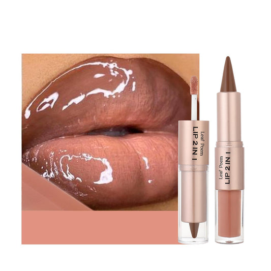 BAISEN DIARY 2-in-1 Double-Ended Matte Lip Liner & Lip Gloss Duo, Caramel Brown Nude Ombre Lip Combo Pencil, Lip Liner and Lipstick Gloss Set Beauty and Personal Care BAISEN DIARY Default Title