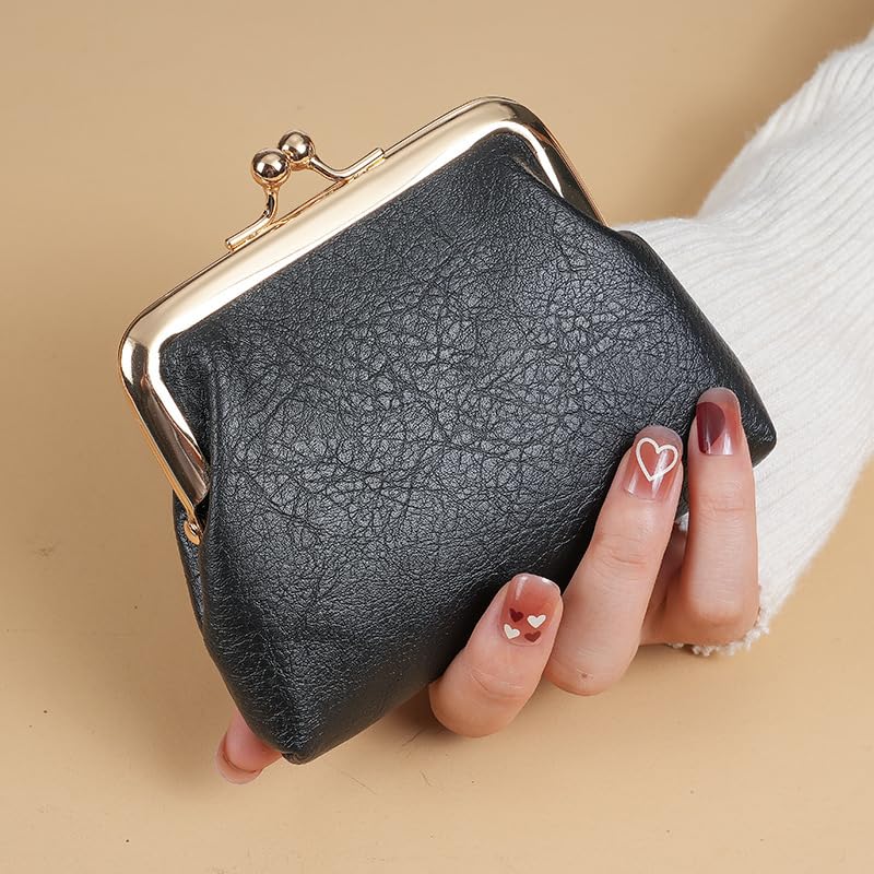 Lavogel Coin Purse, Kiss Lock Coin Purse for Women, Large Capacity Coin Pouch,Vintage Change Purse Cute Car Coin Holder for Women (1-Black)