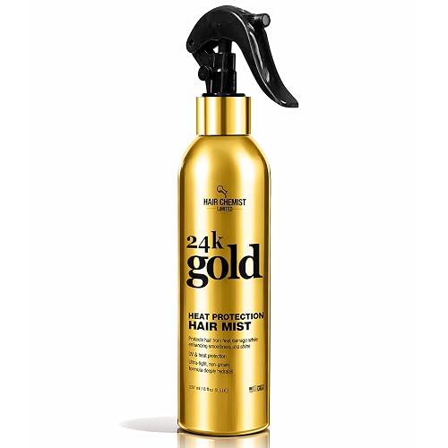 Hair Chemist 24k Gold Heat Protection Hair Mist 8 Ounce- UV & Thermal Heat Protectant Spray for Blow Drying & Flat Iron- Anti-Frizz and Shine