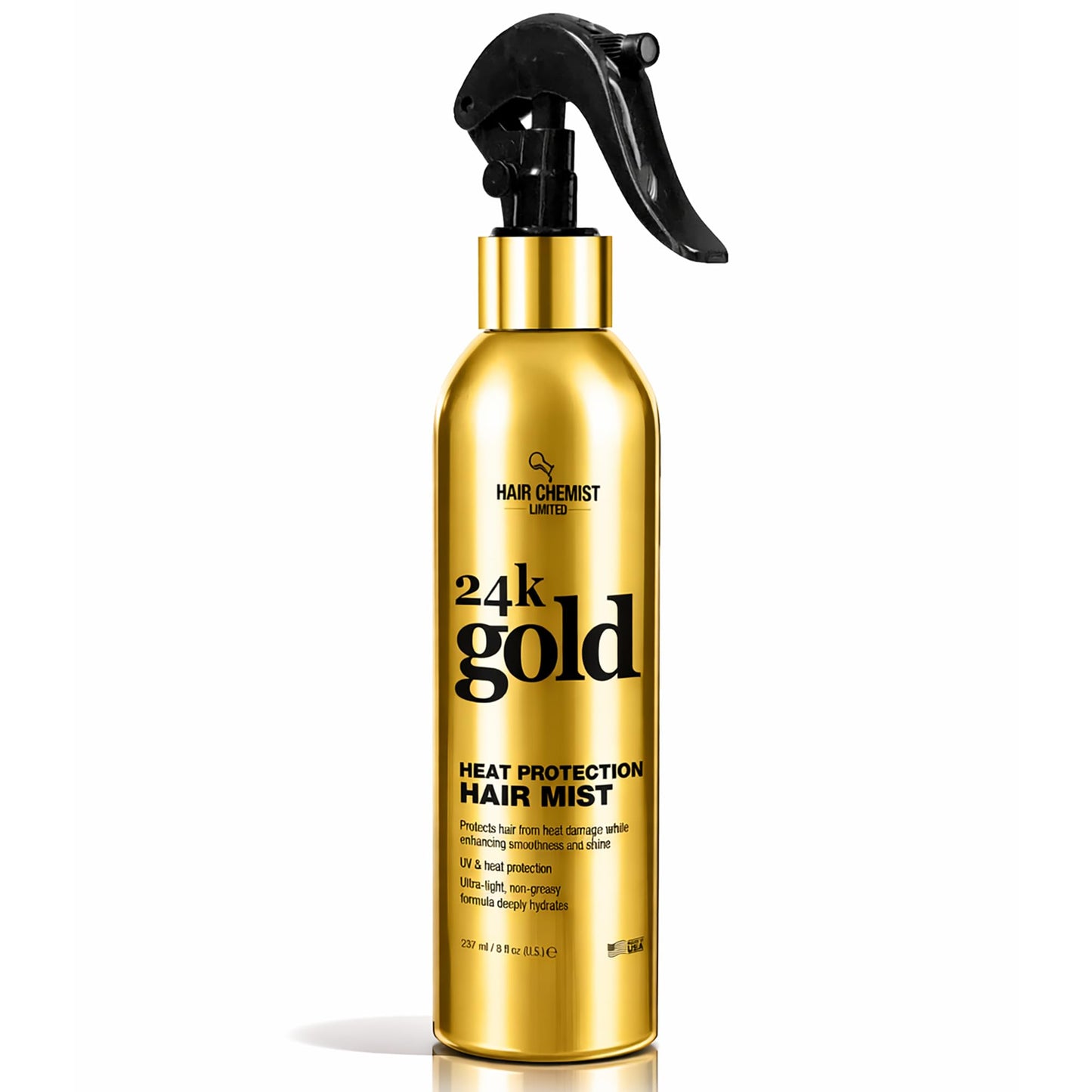 Hair Chemist 24k Gold Heat Protection Hair Mist 8 Ounce- UV & Thermal Heat Protectant Spray for Blow Drying & Flat Iron- Anti-Frizz and Shine