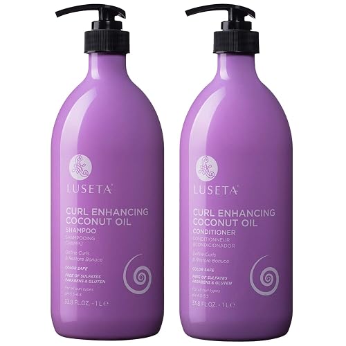 Luseta Curly Hair Shampoo and Conditioner Set - Define Curls and Restore Bounce with Coconut Oil for Waves and Curls, Intensely Moisturizing, Color