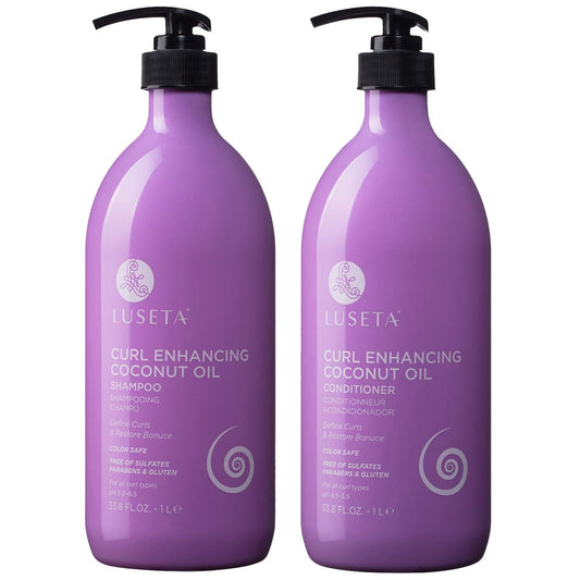 Luseta Curly Hair Shampoo and Conditioner Set - Define Curls and Restore Bounce with Coconut Oil for Waves and Curls, Intensely Moisturizing, Color
