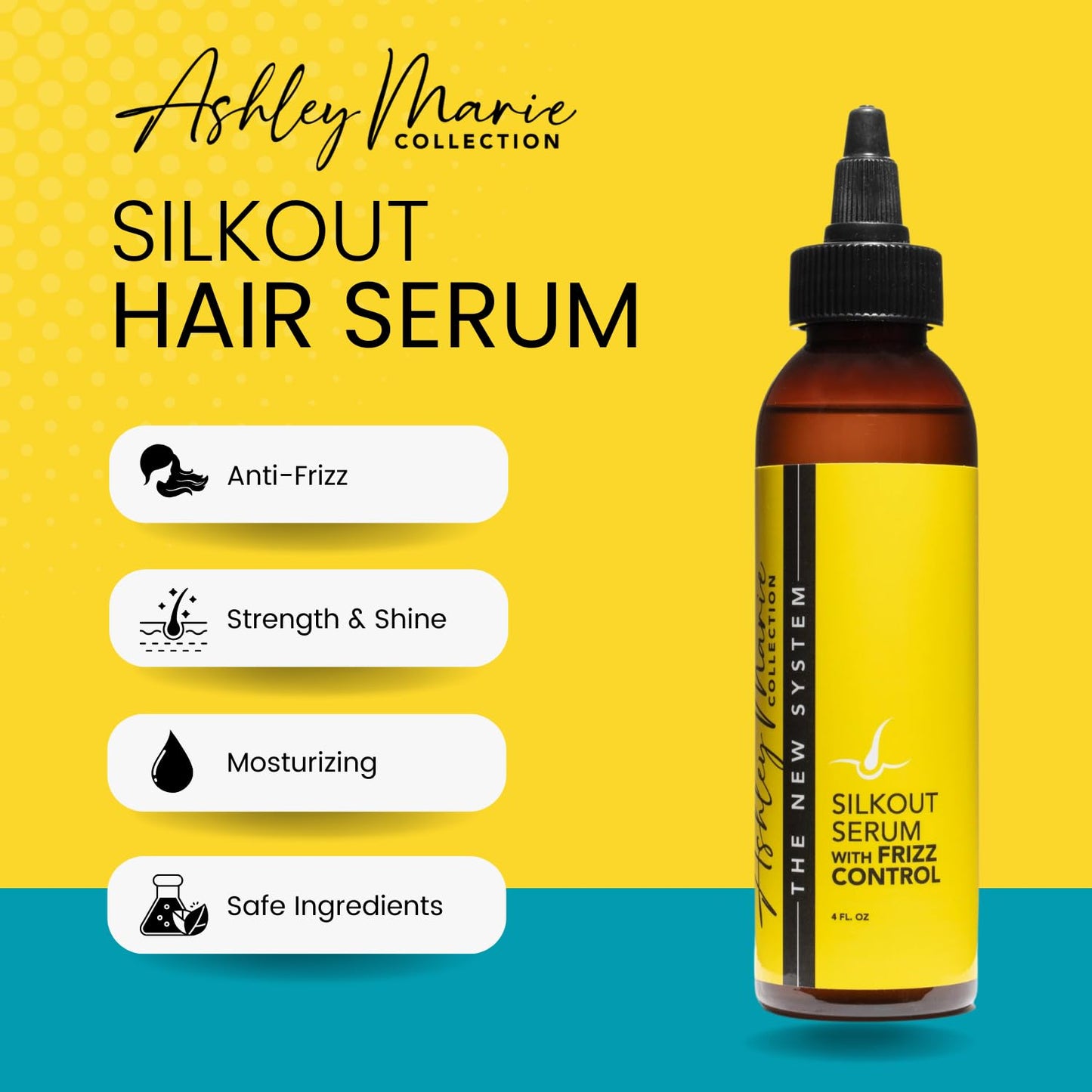 The Hair Diagram - Ashley Marie Silk Out Serum with Frizz Control - Natural Ingredients - Strengthening Hair Serum - High Shine & Heat Protectant