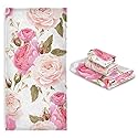 susiyo 3 Piece Bath Towel Set, Soft Highly Absorbent Bathroom Towels Beautiful Floral Pink Roses Fashion Print Quality Towels (Set of 3, 1 Bath…