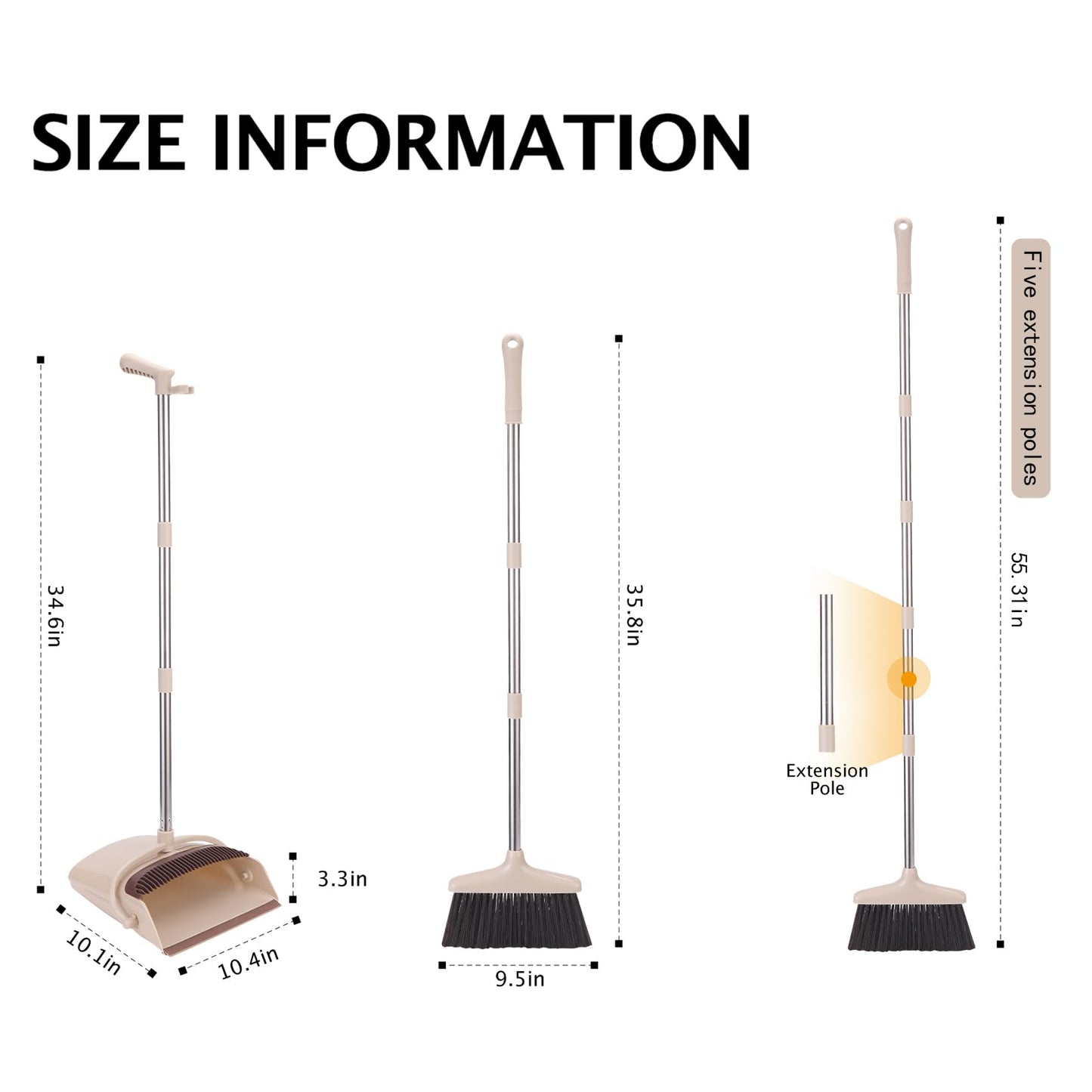 XXFLOWER Broom & Dustpan Set with Long Handle – Lightweight, Upright Stainless Steel Poles, Ideal for Home, Kitchen, Office & Pets