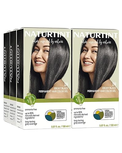 Naturtint 1N Ebony Black Permanent Hair Color (Pack of 6), Ammonia Free, Vegan, Cruelty Free, up to 100% Gray Coverage, Long Lasting Results