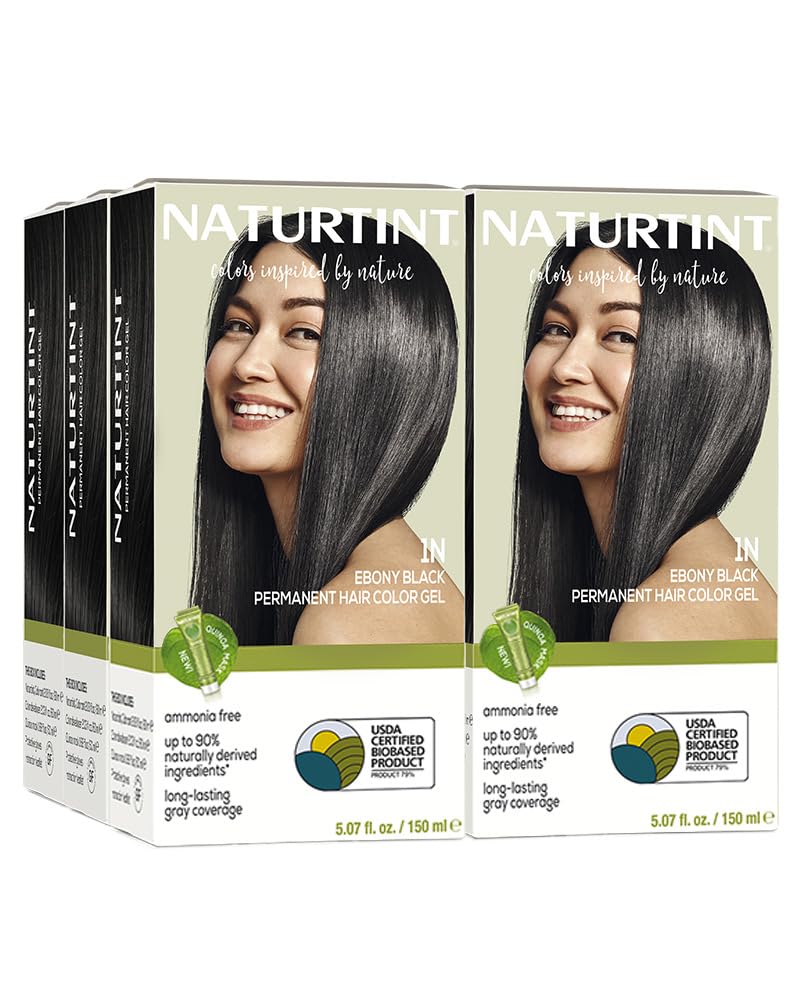 Naturtint 1N Ebony Black Permanent Hair Color (Pack of 6), Ammonia Free, Vegan, Cruelty Free, up to 100% Gray Coverage, Long Lasting Results