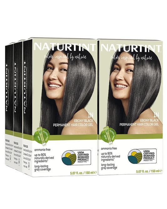Naturtint 1N Ebony Black Permanent Hair Color (Pack of 6), Ammonia Free, Vegan, Cruelty Free, up to 100% Gray Coverage, Long Lasting Results