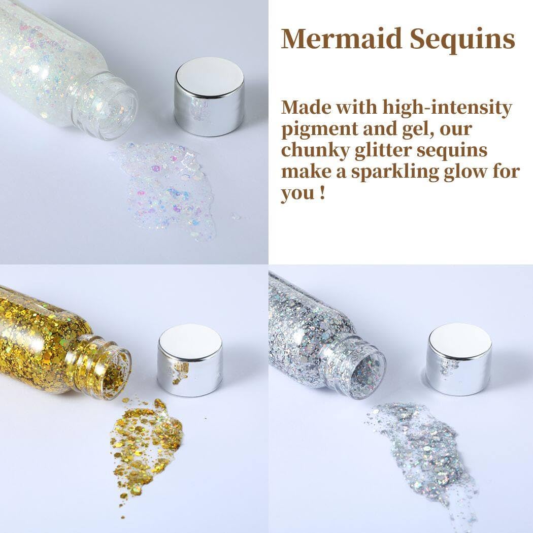 BOSREROY 3 Pack Holographic Glitter Body Gel - Liquid Sequin Sparkle for Festive Occasions
