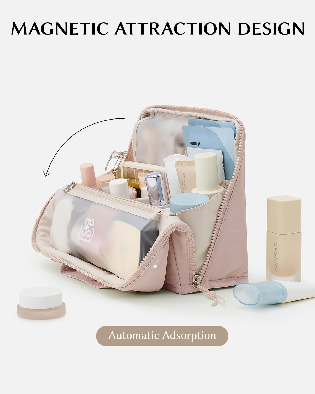 EACHY Standing Makeup Bag - Large Waterproof Cosmetic Bag & Toiletry Bag Organizer with Phone Holder, Detachable Dividers, Wipe-Clean Brush Pouch Beauty and Personal Care EACHY