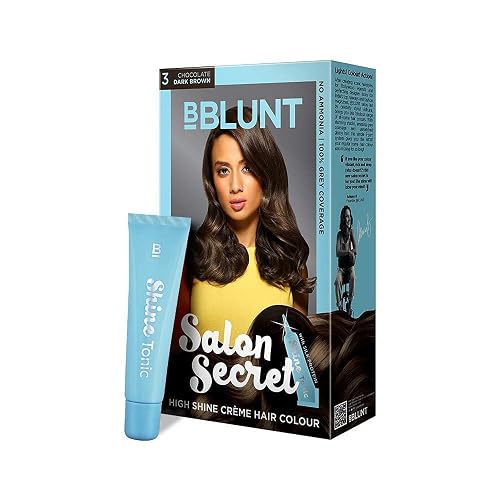 SPEC BBLUNT Salon Secret High Shine Creme Hair Colour, Chocolate Dark Brown 3, 100g with Shine Tonic, 8ml, No Ammonia