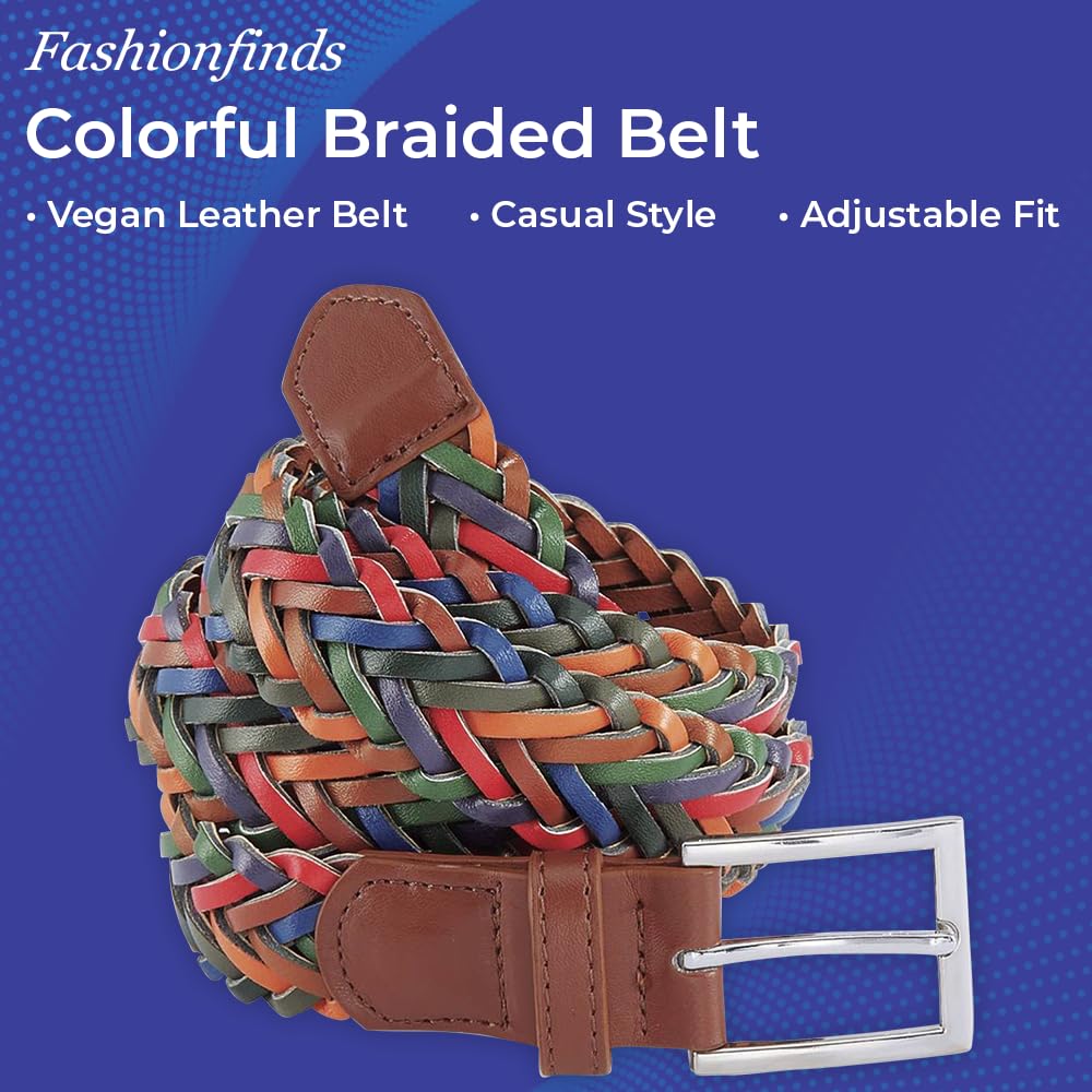 Colorful Braided Belt, Women’s Woven Vegan Leather Belt, Casual Style, Adjustable Fit