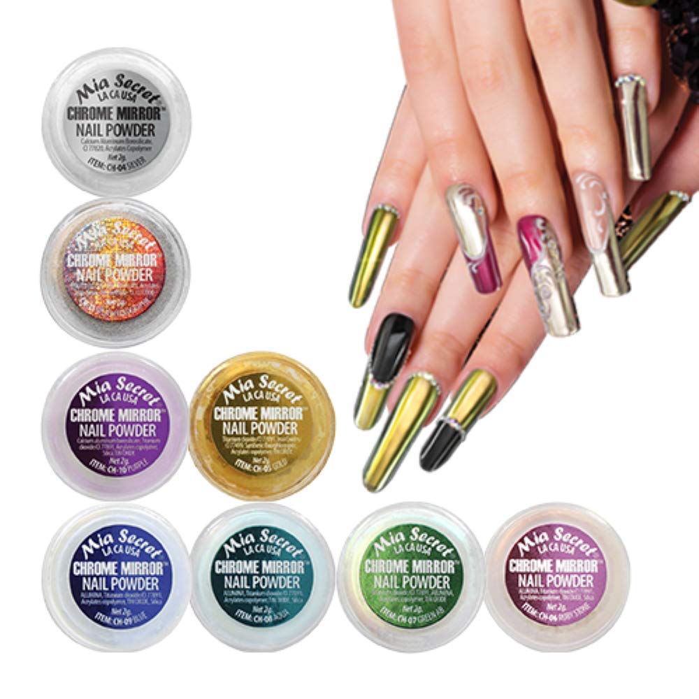 Mia Secret Chrome Mirror Nail Powder - The Origenal Holographic Aqua Manicure Nail Art Decoration For Mirror Effect Nails Beauty & Personal Care Mia Secret
